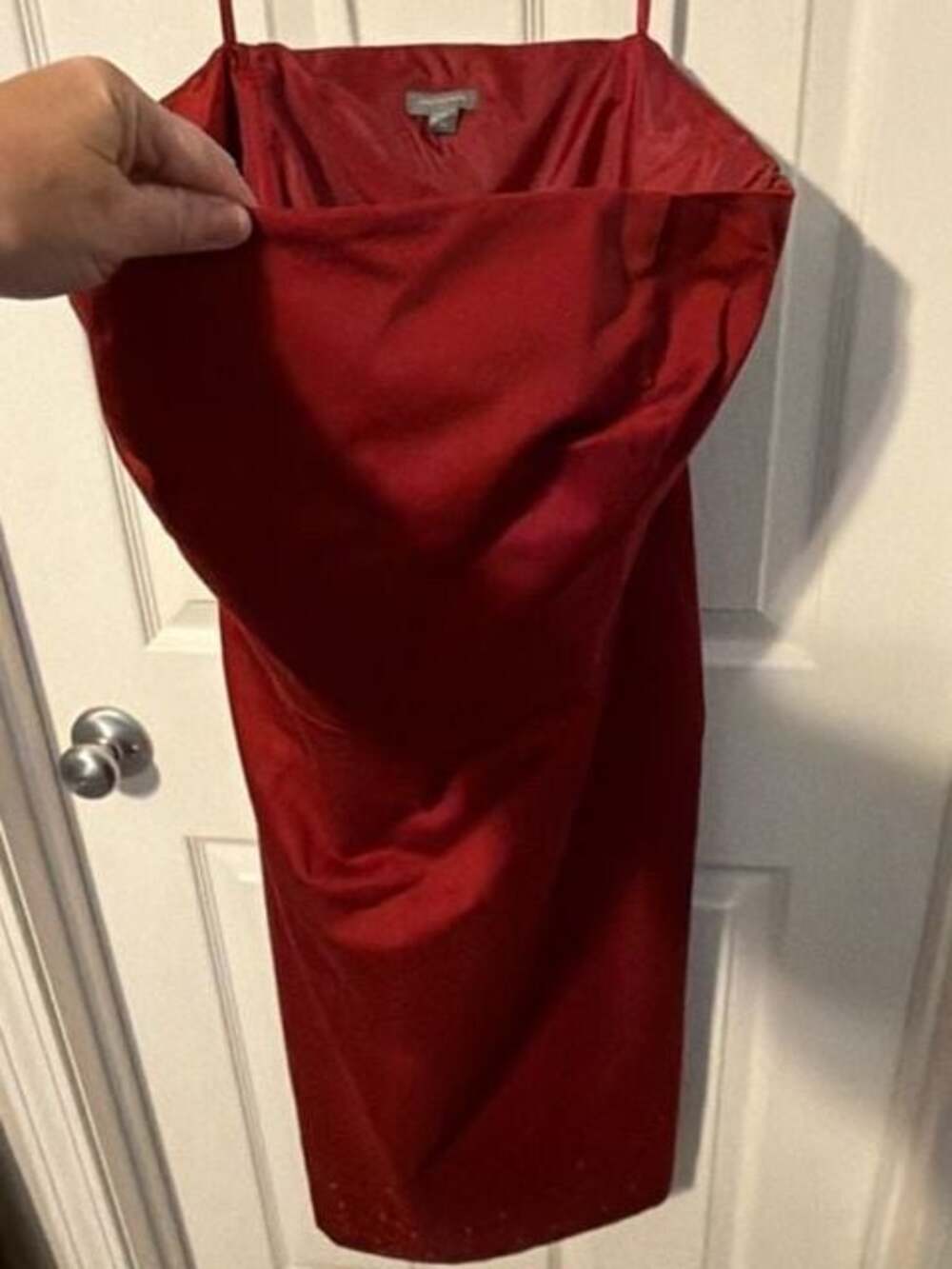 Ann Taylor Red Satin Midi Dress - strapless